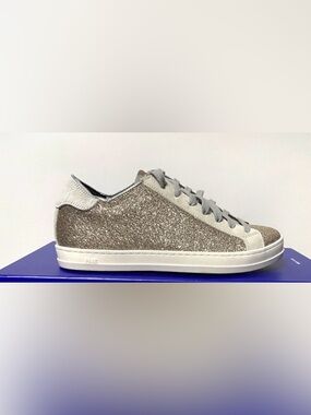 P448 John Gold Glitter Calf Hair Sneakers EU 39 US 8.5 Low Top Lace Up